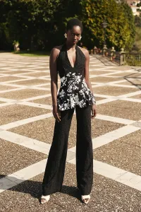 pantalon palazzo troquelado negro