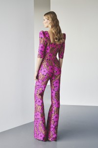 Conjunto de pantalon  y top brocado flores rosa fucsia para