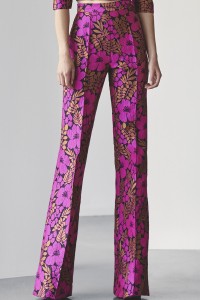 Conjunto de pantalon  y top brocado flores rosa fucsia para