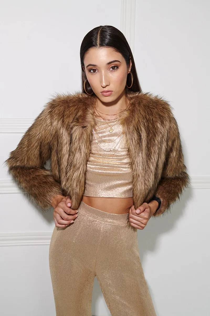 chaqueta de pelo sintetico marron de gran calidad
