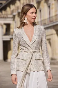 Chaqueta americana blanco y plata para novia civil