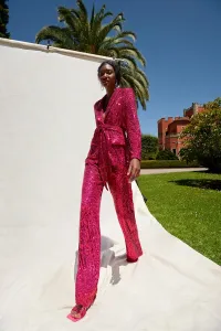 Traje chaqueta y pantalon de lentejuelas rosa palo