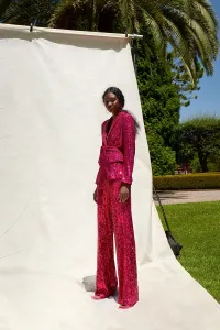 Traje chaqueta y pantalon de lentejuelas rosa palo
