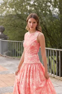 Vestido largo rosa con flores blancas de fiesta para boda con