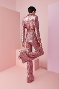 traje de fiesta de lentejuelas rosa empolvado de blazer y pantalon