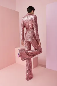 traje de fiesta de lentejuelas rosa empolvado de blazer y pantalon