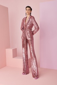 traje de fiesta de lentejuelas rosa empolvado de blazer y pantalon