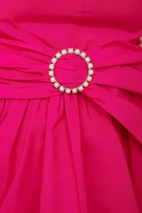 Vestido de fiesta largo asimetrico con volante en tafetan rosa
