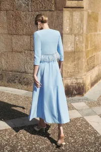 vestido evasé crepe azul invitada boda