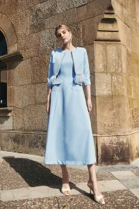 vestido evasé crepe azul invitada boda