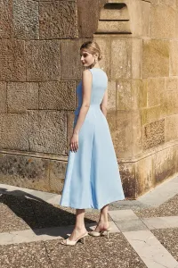 vestido evasé crepe azul invitada boda