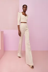 Conjunto de pantalon palazzo y top corto con botones rayas beige