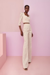 Conjunto de pantalon palazzo y top corto con botones rayas beige