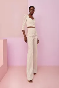 Conjunto de pantalon palazzo y top corto con botones rayas beige