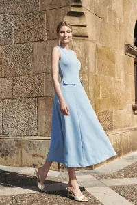 vestido evasé crepe azul invitada boda