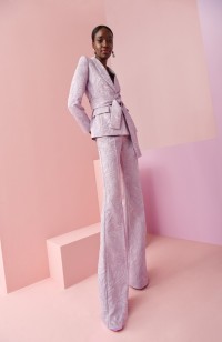 traje de chaqueta y pantalon en jacquard lila