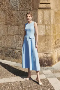 vestido evasé crepe azul invitada boda
