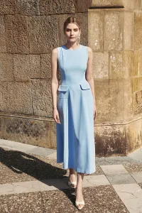 vestido evasé crepe azul invitada boda