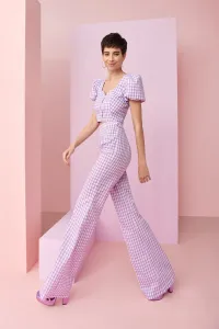 Conjunto de pantalon palazzo y top corto con botones joya en