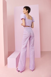 Conjunto de pantalon palazzo y top corto con botones joya en
