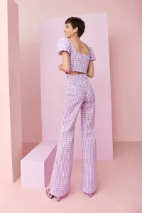 Conjunto de pantalon palazzo y top corto con botones joya en