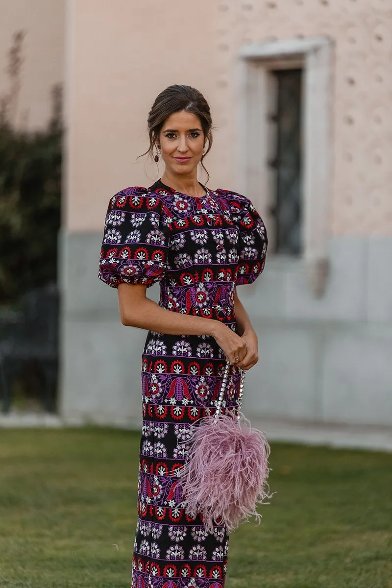 Vestido de fiesta con manga globo tenido etnico