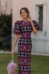 Vestido de fiesta con manga globo tenido etnico