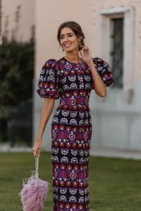 Vestido de fiesta con manga globo tenido etnico