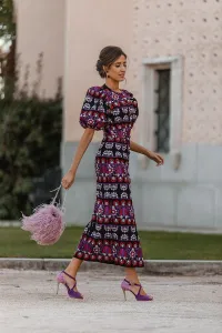 Vestido de fiesta con manga globo tenido etnico