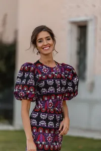 Vestido de fiesta con manga globo tenido etnico