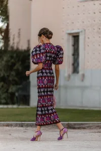 Vestido de fiesta con manga globo tenido etnico
