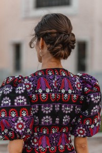 Vestido de fiesta con manga globo tenido etnico