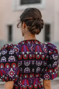 Vestido de fiesta con manga globo tenido etnico