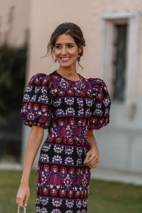 Vestido de fiesta con manga globo tenido etnico