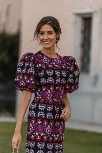 Vestido de fiesta con manga globo tenido etnico