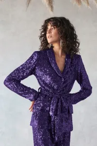traje de chaqueta y pantalon de fiesta en lentejuelas morado