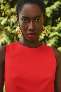 Vestido largo rojo de fiesta para boda con canesú drapeado