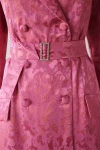 Vestido esmoquin manga abullonada tejido tornasolado rosa