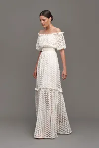 Vestido largo de Guipur margaritas para novia civil estilo bohochic