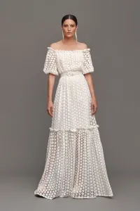 Vestido largo de Guipur margaritas para novia civil estilo bohochic