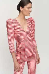 Mono de fiesta cuadro vichy rojo y blanco con manga abullonada
