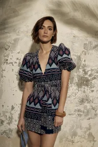 Vestido corto manga abullonada étnico Migjorn
