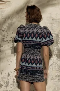 Vestido corto manga abullonada étnico Migjorn