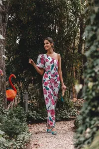 Mono de fiesta asimetrico estampado de flores para boda