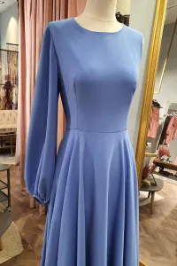 Vestido azul asimetrico falda al biés