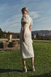 Vestido manga globo recto tul margaritas blanco