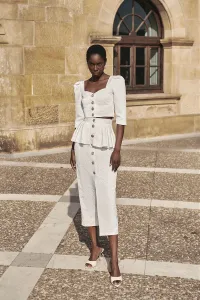 Falda brocada blanca midi joya con peplum