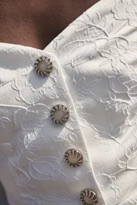 Top joya de jacquard brocado flores blanco escote corazon