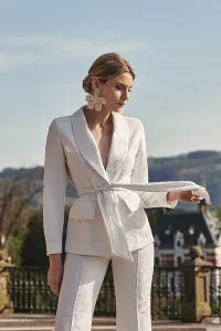 Chaqueta americana jacquard blanco flores para novia civil