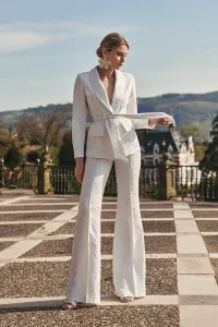 Chaqueta americana jacquard blanco flores para novia civil